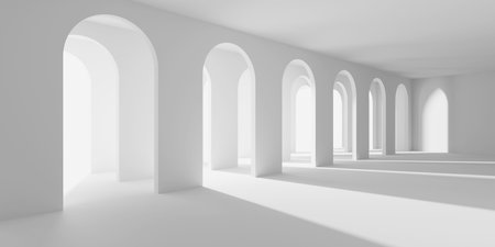 Minimalist room space. White clean empty architecture interior. 3d renderingの写真素材
