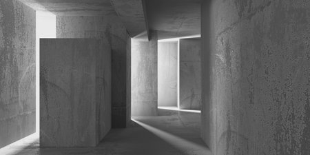 Abstract interior design concrete room. architectural background. 3d renderingの写真素材