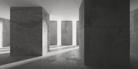 Abstract interior design concrete room. architectural background. 3d rendering