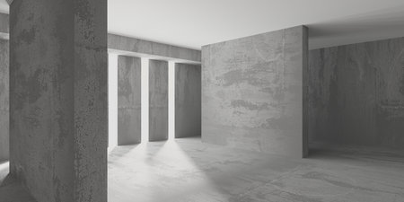 Abstract interior design concrete room. architectural background. 3d renderingの写真素材
