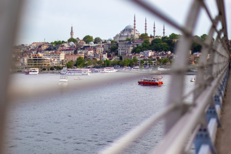 View to Istanbul from Halic Bridge. Summer day in Turkeyの写真素材