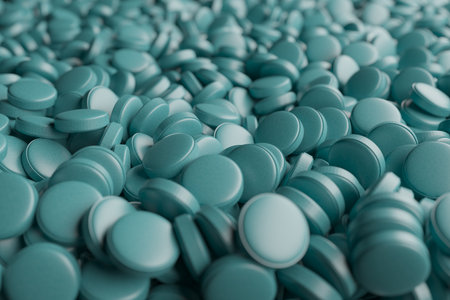 Pharmaceutical medicine. Heap of capsule pills with medicine antibiotic. 3d renderingの写真素材