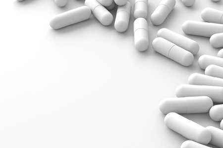 Different medicine tablets antibiotic pills. Multicolor tablets and pills capsules. 3d renderingの写真素材