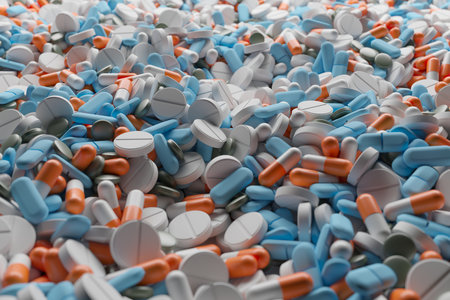 A lot of medicine pills. Drug prescription for treatment medication. 3d renderingの写真素材