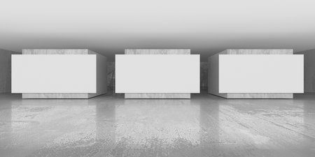 exhibition or gallery hall. Abstract architecture space. Empty poster on concrete wall. 3d renderingの写真素材
