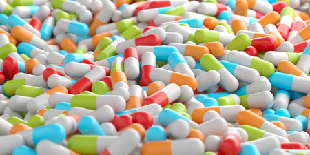 healthcare. Pile of colorful pills. medicine concept. 3d renderingの写真素材