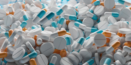 Pharmaceutical medicine. Heap of capsule pills with medicine antibiotic. 3d renderingの写真素材