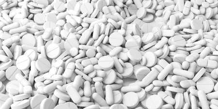 Different medicines on the surface. Assorted pharmaceutical pills. 3d renderingの写真素材