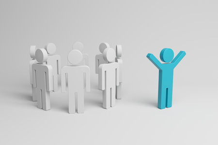 Stand out from the crowd. Different person figure in team group. 3d renderingの写真素材