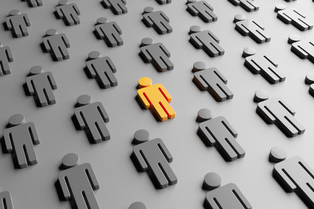 Different person in a crowd. Unique individuality concept 3d renderingの写真素材