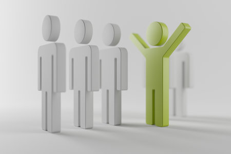 Stand out from the crowd. Different person figure in team group. 3d renderingの写真素材