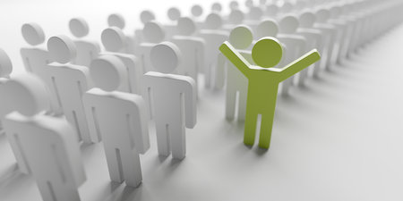 Different person in a crowd. Unique individuality concept 3d rendering