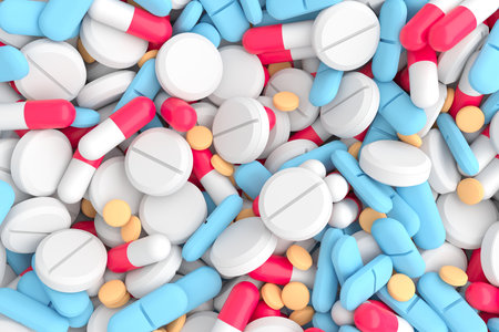 A lot of medicine pills. Drug prescription for treatment medication. 3d renderingの写真素材