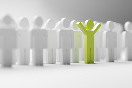 Stand out from the crowd. Different person figure in team group. 3d renderingの写真素材