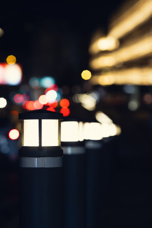 City lights at night street. Blurred background photo