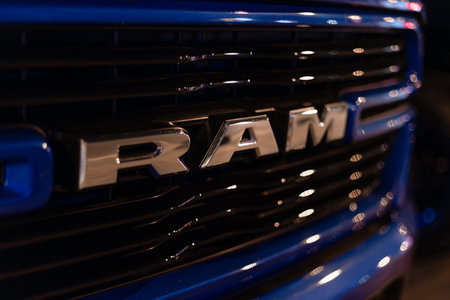 Istanbul, Turkey - August 9, 2023 : Dodge RAM us truck logo sign and brand. Powerful american pickupのeditorial素材