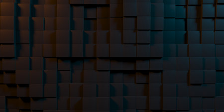 Dark color light cubes system. Abstract high tech background. 3d rendering