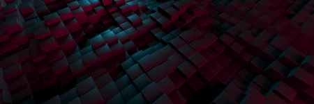 Dark color light cubes system. Abstract high tech background. 3d rendering