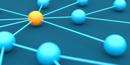 Teamwork Leadership Network Concept with spheres connected group. 3d renderingの写真素材