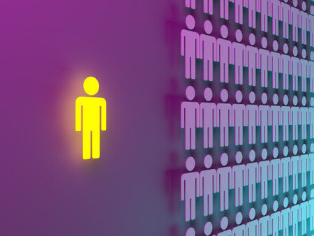 Stand out from the crowd. Unique person. Different winner. 3d renderingの写真素材