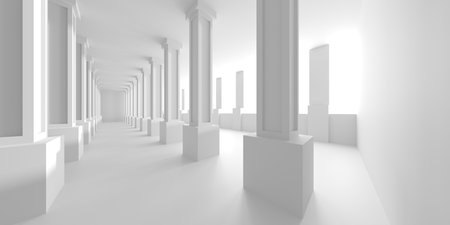 Minimalist room space. White clean empty architecture interior. 3d renderingの写真素材