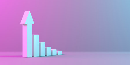 Growth chart with rising arrow. Diagram of business success. 3d renderingの写真素材