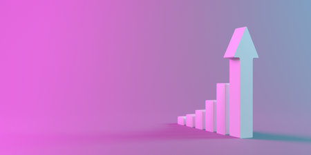 Growth chart with rising arrow. Diagram of business success. 3d renderingの写真素材