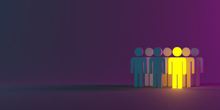 Stand out from the crowd. Unique person. Different winner. 3d renderingの写真素材
