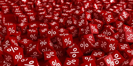 Red Blocks With Percentage Symbol. Sale Concept Design Background. 3d renderingの写真素材