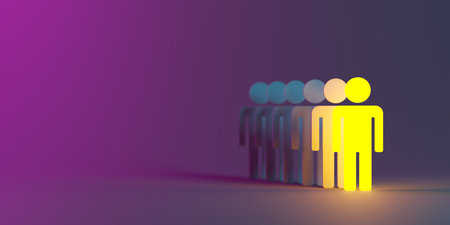 Stand out from the crowd. Unique person. Different winner. 3d renderingの写真素材