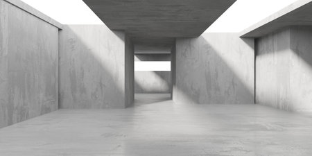 Concrete room with abstract interior. Open space. Industrial background template. 3d renderingの写真素材