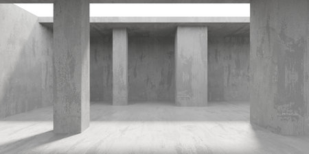 Abstract empty concrete interior. Minimalistic dark room design template. 3d renderingの写真素材