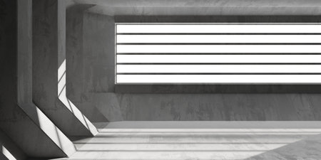 Concrete room with abstract interior. Open space. Industrial background template. 3d renderingの写真素材