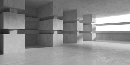 Grungy room with concrete walls. Old stone interior. 3d renderingの写真素材