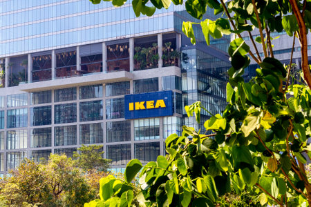BANGKOK, THAILAND - February 25, 2024. Logo of IKEA furniture store in Bangkok. World's largest retailer of ready-to-assemble or flat-pack furnitureのeditorial素材