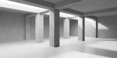Concrete room with abstract interior. Open space. Industrial background template. 3d renderingの写真素材