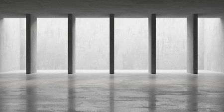 Abstract empty concrete interior. Minimalistic dark room design template. 3d rendering