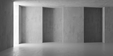 Grungy room with concrete walls. Old stone interior. 3d rendering