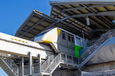 Bangkok, Thailand. February 25, 2024 : Sky train in Bangkok. Mass public transport rail