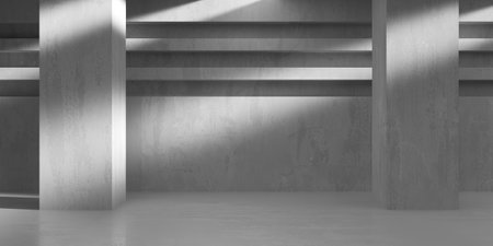 Abstract empty concrete interior. Minimalistic dark room design template. 3d renderingの写真素材