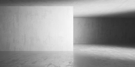 Concrete room with abstract interior. Open space. Industrial background template. 3d renderingの写真素材