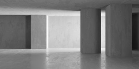 Concrete room with abstract interior. Open space. Industrial background template. 3d renderingの写真素材