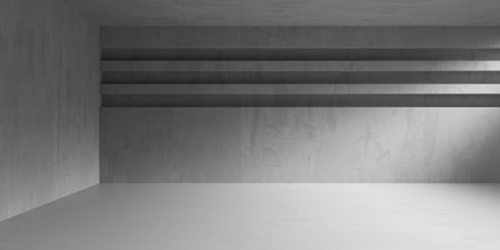 Abstract empty concrete interior. Minimalistic dark room design template. 3d renderingの写真素材