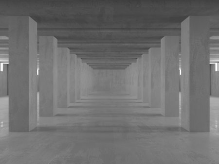 Grungy room with concrete walls. Old stone interior. 3d rendering
