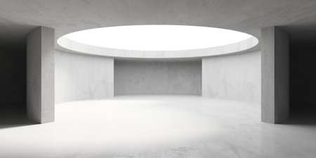 Concrete room with abstract interior. Open space. Industrial background template. 3d renderingの写真素材