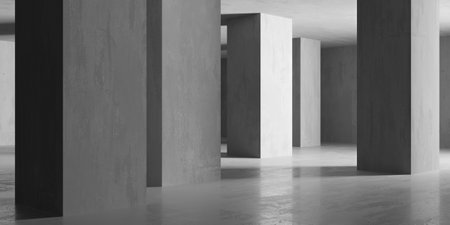 Abstract empty concrete interior. Minimalistic dark room design template. 3d renderingの写真素材