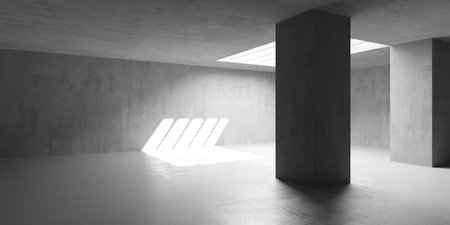 Grungy room with concrete walls. Old stone interior. 3d renderingの写真素材