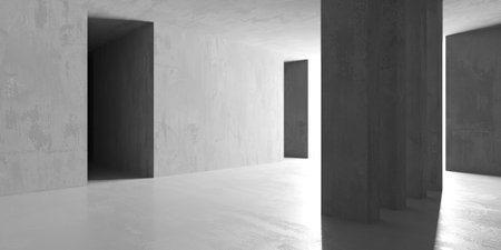 Grungy room with concrete walls. Old stone interior. 3d renderingの写真素材