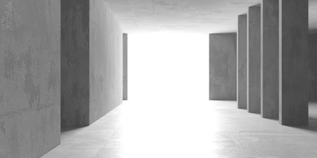 Concrete room with abstract interior. Open space. Industrial background template. 3d renderingの写真素材
