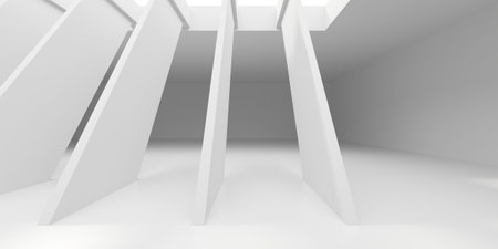 Minimalist room space. White clean empty architecture interior. 3d renderingの写真素材